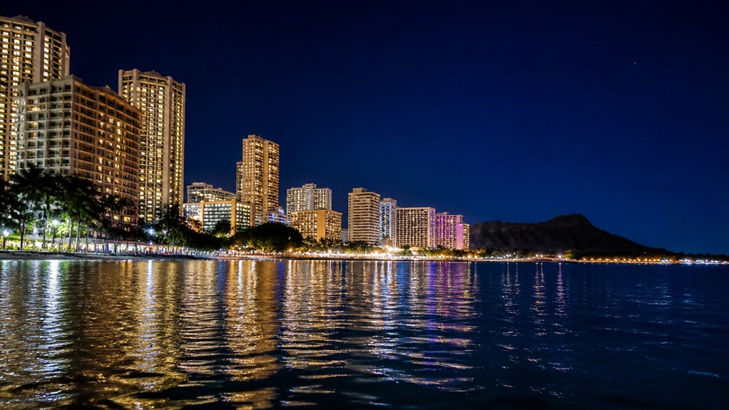 ala wai harbor reflections nighttime