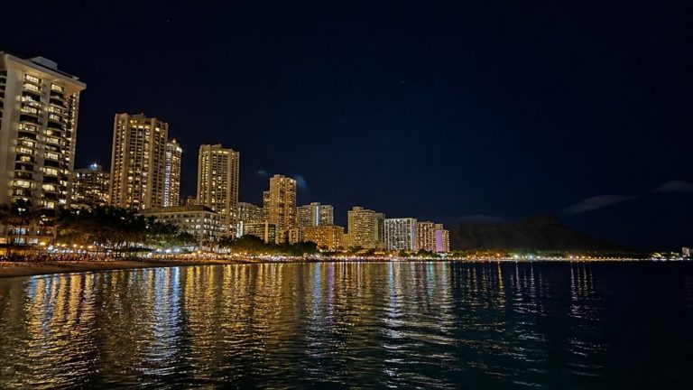 waikiki skyline glowing overwater